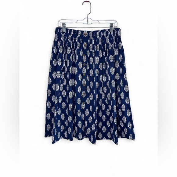 J Crew Womens Navy Printed Button-Front detail Pleated Midi Skirt - Picture 2 of 8